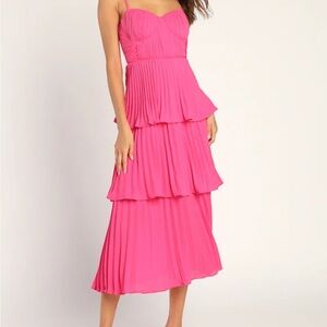 Lulu's Vibrant Pink Strapless Tiered Dress
